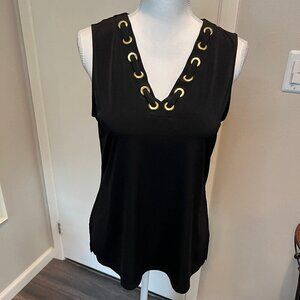 MICHAEL Michael Kors Black Sleeveless tank with gold trim, Size Medium